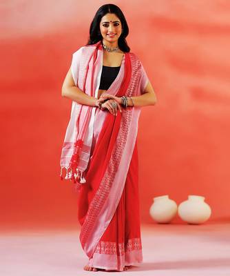 Crimson red handloom khadi saree 1