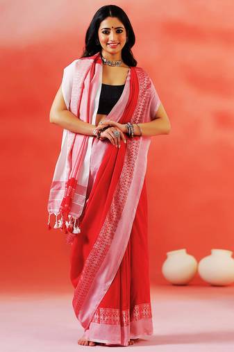 Crimson red handloom khadi saree
