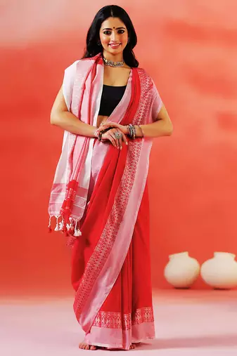 Crimson red handloom khadi saree