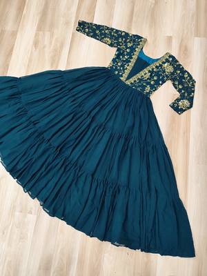 navy faux georgette readymade anarkali suit with embroidery & sequence work 3