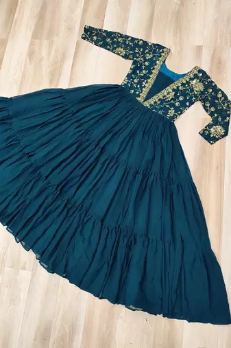 navy faux georgette readymade anarkali suit with embroidery & Sequin work