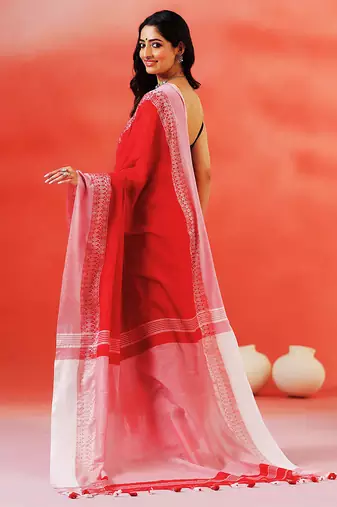Crimson red handloom khadi saree