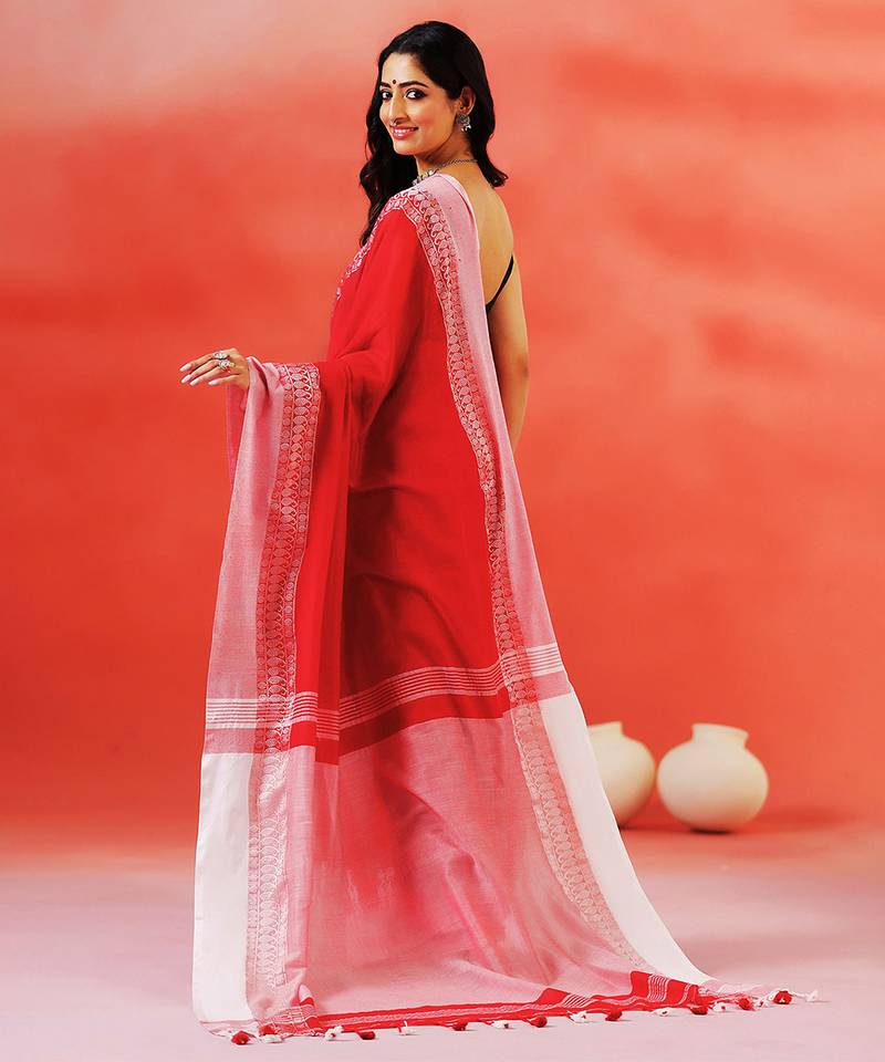 Crimson red handloom khadi saree