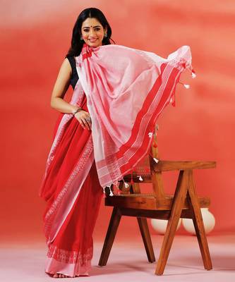 Crimson red handloom khadi saree 4