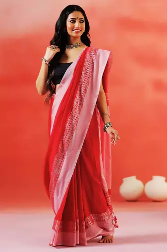 Crimson red handloom khadi saree