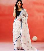 Ivory floral printed handloom khadi saree