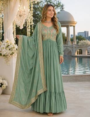 pista vichitra silk blend readymade anarkali suit with embroidery & sequence work 1