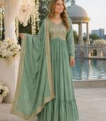 pista vichitra silk blend readymade anarkali suit with embroidery & sequence work