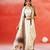 Cream white printed handloom khadi saree
