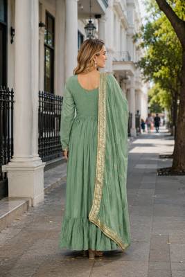 pista vichitra silk blend readymade anarkali suit with embroidery & sequence work 2