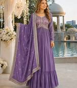 lavender vichitra silk blend readymade anarkali suit with embroidery & sequence work