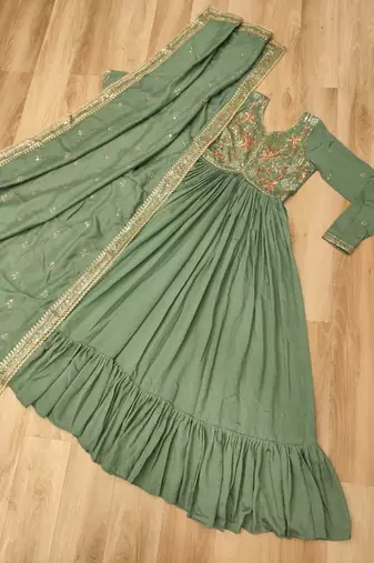 lavender vichitra silk blend readymade anarkali suit with embroidery & sequence work