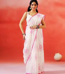Ivory floral printed handloom khadi saree