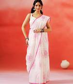 Ivory floral printed handloom khadi saree