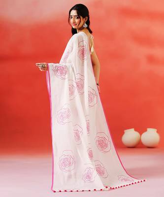 Ivory floral printed handloom khadi saree 2