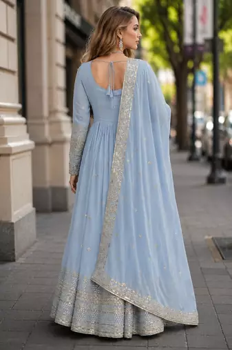 blue silk blend readymade anarkali suit with embroidery & Sequin work