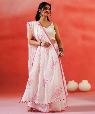 Ivory floral printed handloom khadi saree 4