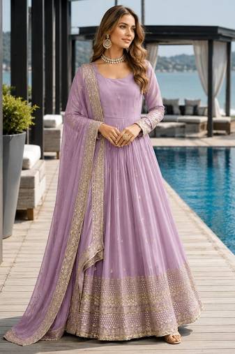 lavender silk blend readymade anarkali suit with embroidery & Sequin work