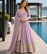 lavender silk blend readymade anarkali suit with embroidery & sequence work