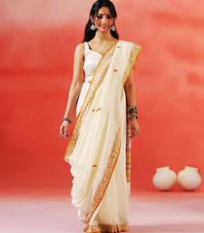 Ivory mustard printed handloom khadi saree