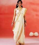 Ivory mustard printed handloom khadi saree