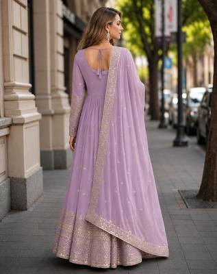 lavender silk blend readymade anarkali suit with embroidery & sequence work 2