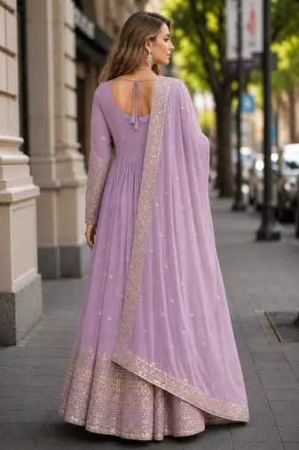 lavender silk blend readymade anarkali suit with embroidery & Sequin work