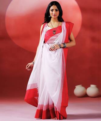 White red handloom khadi saree 1