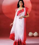White red handloom khadi saree