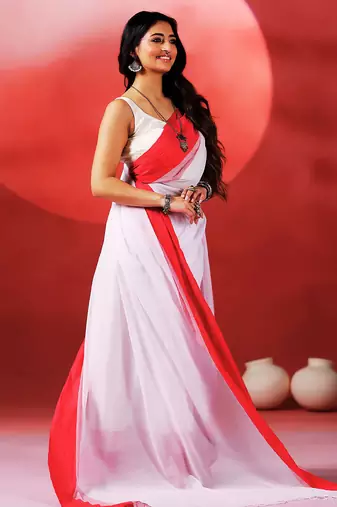 White red handloom khadi saree