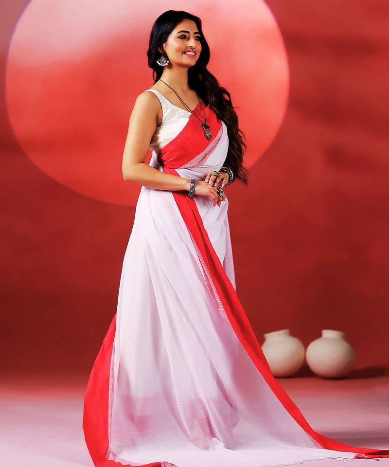 White red handloom khadi saree