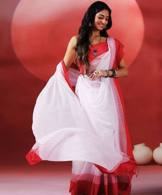 White red handloom khadi saree 4