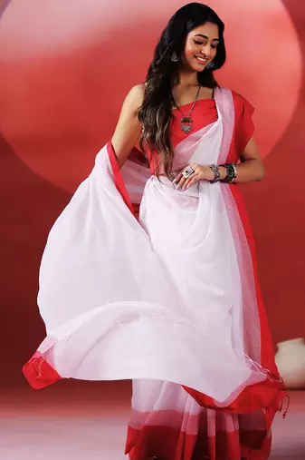 White red handloom khadi saree