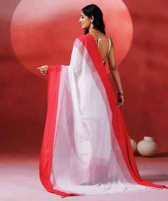 White red handloom khadi saree 5