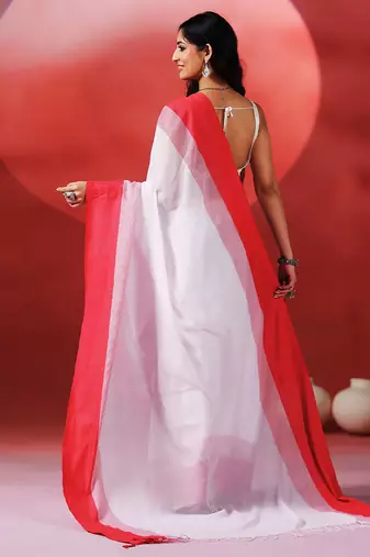 White red handloom khadi saree