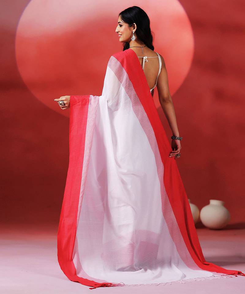 White red handloom khadi saree