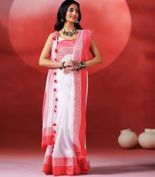 White crimson red handloom khadi saree