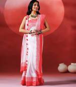 White crimson red handloom khadi saree
