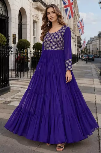 blue faux georgette readymade gown with Sequin & embroidery work