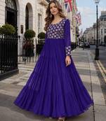 blue faux georgette readymade gown with sequence & embroidery work