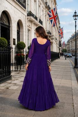 blue faux georgette readymade gown with sequence & embroidery work 2