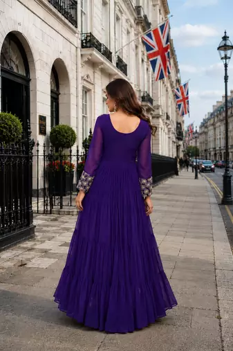 blue faux georgette readymade gown with Sequin & embroidery work