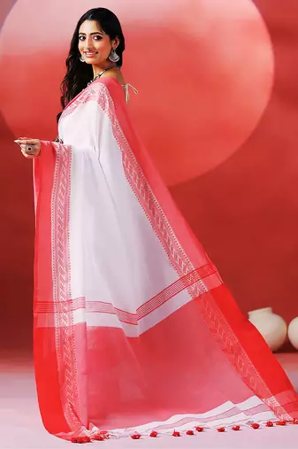 White crimson red handloom khadi saree