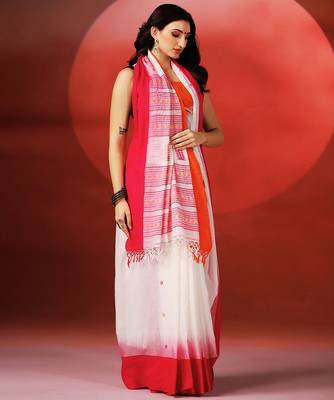 White pink handloom khadi saree 1