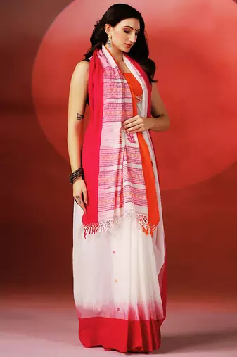 White pink handloom khadi saree
