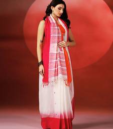 White pink handloom khadi saree
