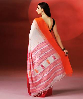 White pink handloom khadi saree 4