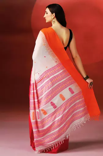 White pink handloom khadi saree