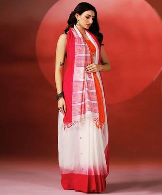 White pink handloom khadi saree 5