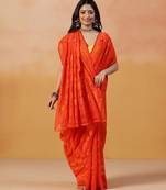 Tangerine orange handloom jamdani saree